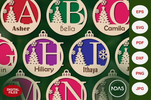 A to Z Alphabet Set Christmas Tree SVG for Laser Cutting in Winter Amp