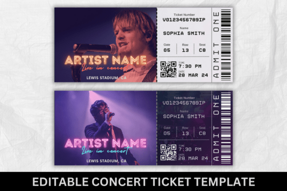 Editable Concert Ticket Template: Premium Graphics & Print Templates