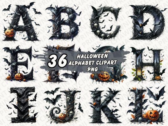 Halloween Alphabet Clipart: Spooky Graphics & Illustrations