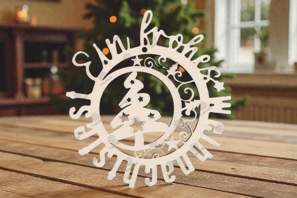 Merry Christmas Door Wreath SVG for Laser Cutting & Winter Amp