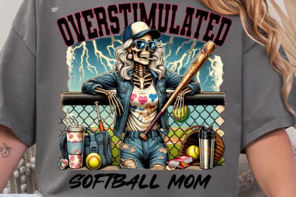 Overstimulated Softball Mom PNG: Graphics for Print Templates