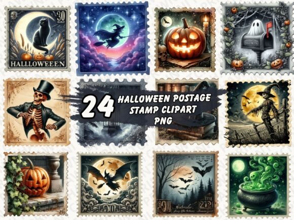 Vintage Halloween Stamps: Graphics & Illustrations